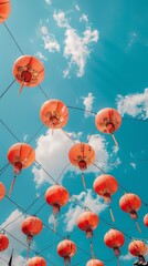 Chinese lanterns standing with blue sky