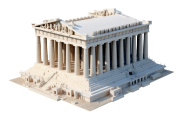 Illuminated Model of the Parthenon: A Masterpiece of Replication on White or PNG Transparent Background.