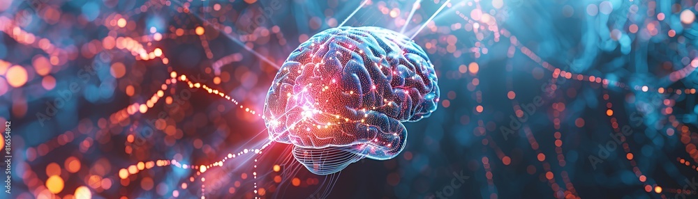 Poster a brain-computer interface connects seamlessly to gold-backed cryptocurrency markets, visualizing ne