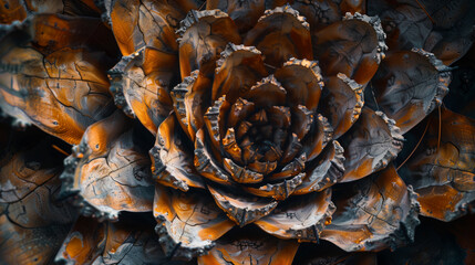 Macro View of Pine Cone Petals. Macro view of a pine cone’s petals, displaying their detailed texture, natural color variations, and symmetrical arrangement.