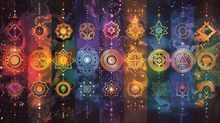 Fototapeta premium Chakra Affirmations: A graphic design displaying affirmations associated with each chakra, accompanied by visuals that evoke the qualities and characteristics of each energy center