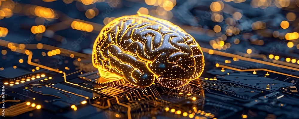 Aufkleber brain-computer interface neural pathways glowing as thoughts connect to gold-backed cryptocurrency m