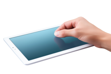 Holding the Future: Hand and Tablet on White or PNG Transparent Background.