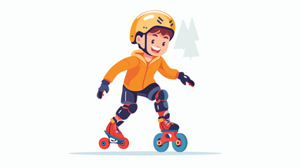 Happy boy skating on roller skates rolling shoes
