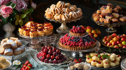 Collage of traditional desserts on table
