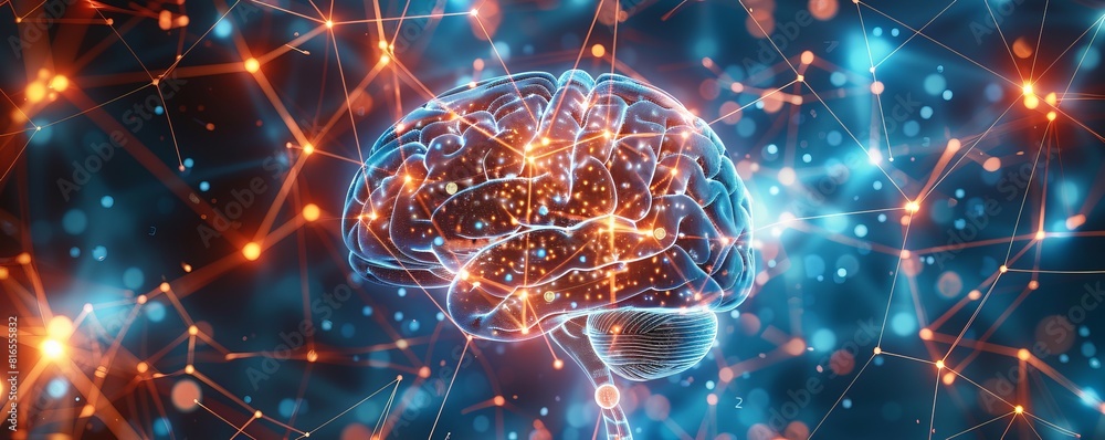 Poster neural pathways glow as brain-computer interface seamlessly links users to gold-backed crypto invest