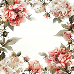 Pastel watercolor pattern of pink peony flower without seams.