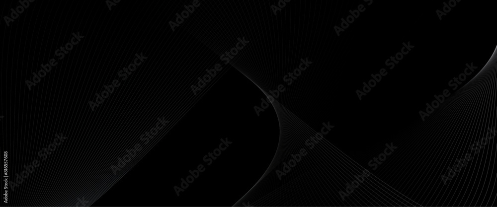 Poster vector abstract grey wavy lines on a black background with black lines and curves background.