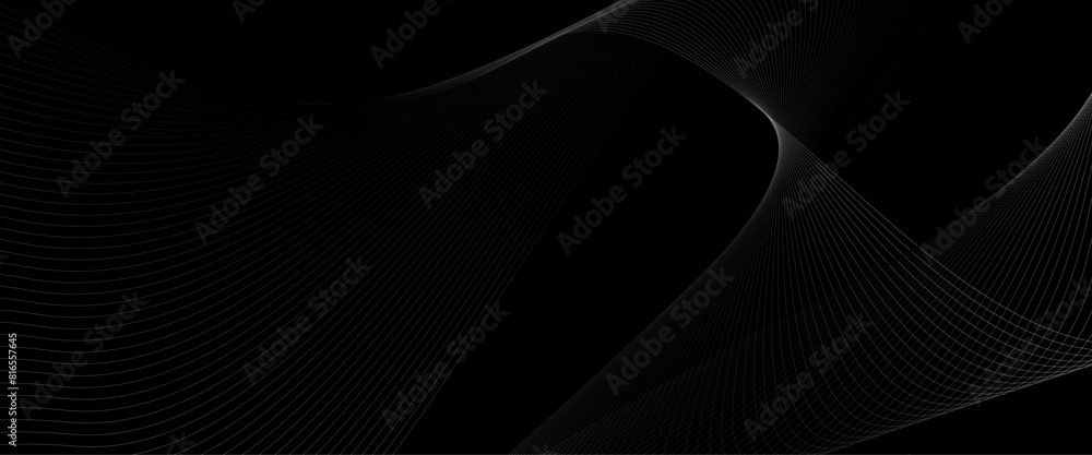 Poster vector abstract grey wavy lines on a black background with black lines and curves background.