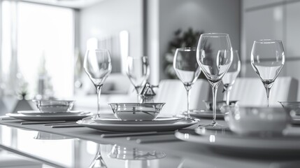 Minimalist Dining Room with White Furniture and Elegant Decor in Modern Interior. Perfect for Home Design and Dining Space Inspiration.