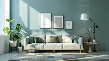 Elegant Living Room with White and Grey Furniture, Modern Interior, Pearl Grey Color - Perfect for Comfort and Style