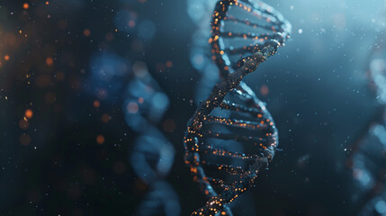 DNA molecule structure under microscope. Human genome visualization. Dna helix macro view, medical, genetic and biomedical science copy space background.