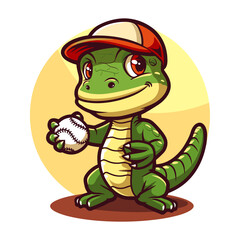 Fototapeta premium Cute Lizard Baseball Logo with hat : Adorable Mascot for Sports Team Baseball