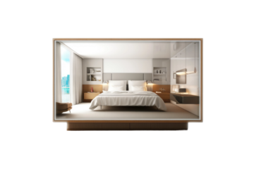 A Dreamy Sanctuary: Bed Bathed in Sunlight on White or PNG Transparent Background.