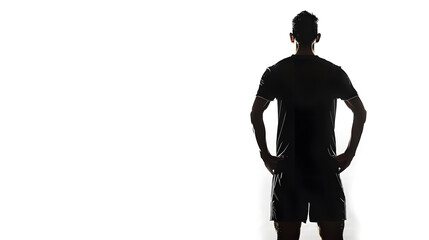 one caucasian soccer player man standing Rear View in silhouette isolated on white background : Generative AI