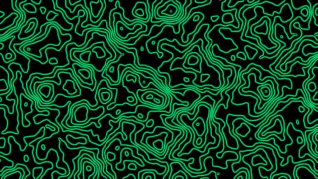 Stylized contour map background with topographic animation scheme and geographic line mountain relief, atop an abstract wavy backdrop featuring a grid map of terrain.	
