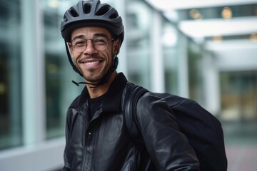 portrait of smiling bicycle courier