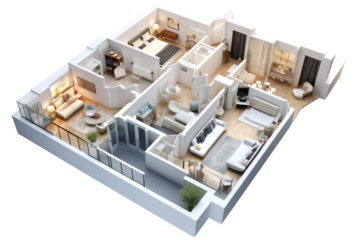 Symphonic Sanctuary: A Floor Plan of a Two Bedroom Apartment on White or PNG Transparent Background.