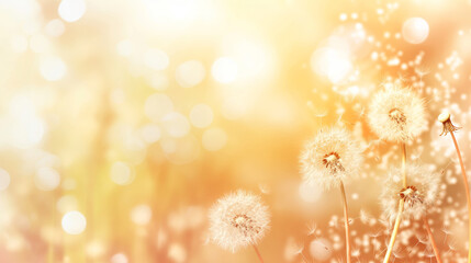 Dandelion creative background art design with copy space. Greeting card, wallpaper, delicate floral decoration. 
