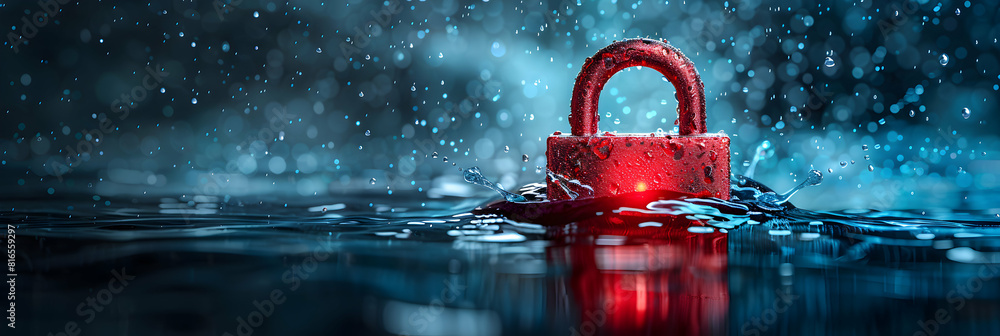 Poster photo realistic data breach icon leaking sensitive information flat 3d concept representing threat o