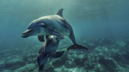 Obraz premium Family Bond Among Bottlenose Dolphins