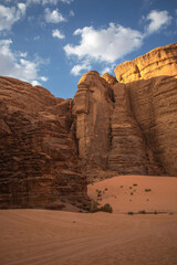 Vertical Scene of Rock Formation in Wadi Rum. Rocky Face in Middle East Desert. Beautiful Canyon...