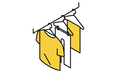 洗濯物の部屋干し、アイソメトリックイラスト