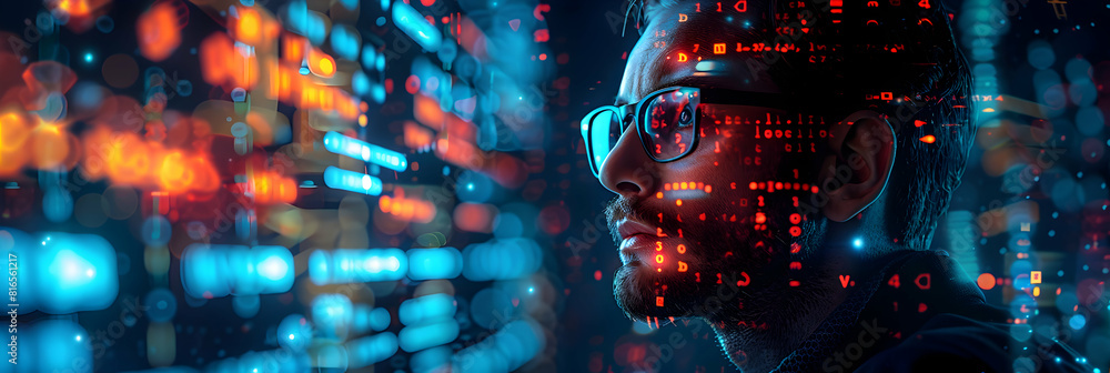 Poster flat 3d icon of man in the middle attack intercepting communication concept illustrating risks of mi