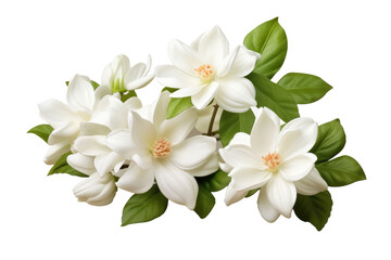 Obraz premium Elegant white magnolia flowers with green leaves, realistic botanical floral cluster png for wedding invitation design isolated on Transparent Background