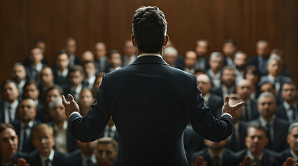 Engaging Motivational Speaker: Captivating with Dynamic Hand Movements  Positive Body Language in Event Setting