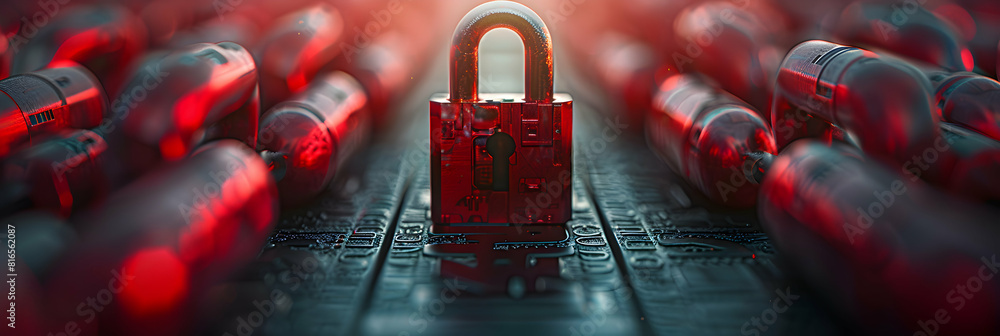 Poster locked files: realistic ransomware icon in flat 3d threat of attacks and data encryption photo stock