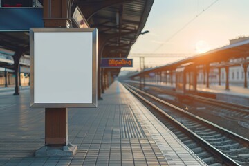 Blurred city market background with a blank ad frame for product advertising.