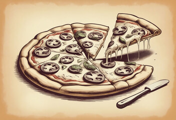Pizza, sketch vintage illustration