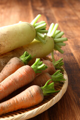 土の付いた大根と人参