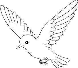 Cute dove coloring page isolated on white background, summer animal outline coloring page for kids