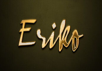 Old gold text effect of Japanese name Eriko with 3D glossy style Mockup.