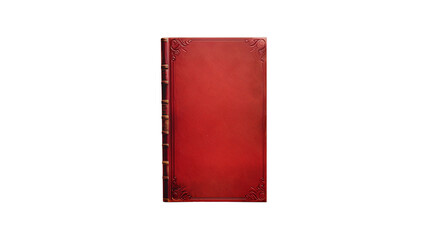 Mock-up of a book with blank brown leather cover on a plain white background. Classic old book style in front view.