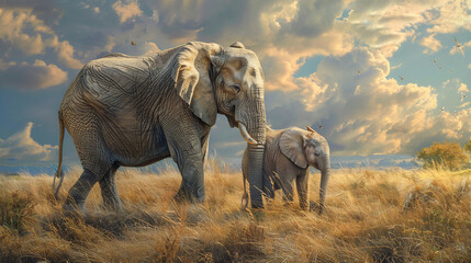 Maternal Bond Between Elephant and Calf