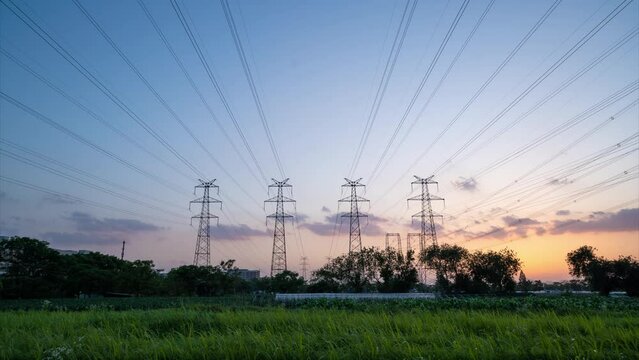 power pylons at sunset time lapse