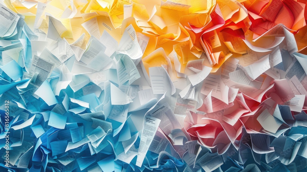 Poster abstract papercut art, colorful collage of paper. the paper is cut into various shapes and sizes, cr