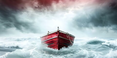 View from Below of an Old Wooden Ship in a Stormy Sea with Dramatic Sky. Concept View from Below, Wooden Ship, Stormy Sea, Dramatic Sky