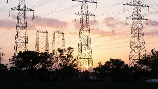 power pylons at sunset time lapse