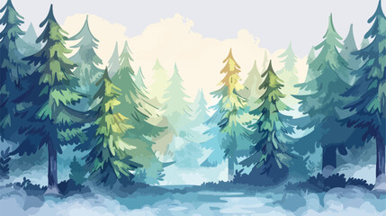Pine forest scene painted watercolor style style