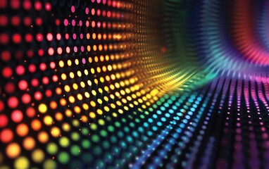 Obraz premium An array of holographic dots forming a pixelated rainbow on a sleek, LGBT.