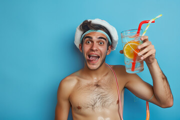 Summer Vibes, Man Enjoying a Refreshing Cocktail by the Beach