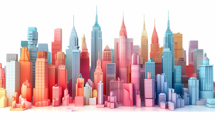 City square and skyline with modern buildings scenery. Futuristic isometric 3d cityscape. Futuristic city. 3D City on White Background. A beautiful utopian city floating in the sky. city view. 