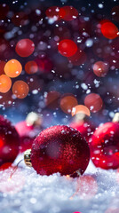 Fototapeta premium Decorative Christmas Border with Snow and Red Balls 