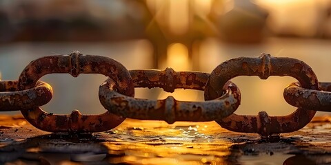 Detailed closeup of rusty chains in industrial port showing advanced oxidation. Concept Industrial, Rusty Chains, Oxidation, Closeup Photography, Industrial Port