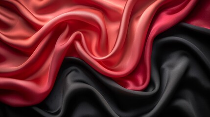 Black red satin dark fabric texture luxurious shiny that is abstract silk cloth background with patterns soft waves blurry.
