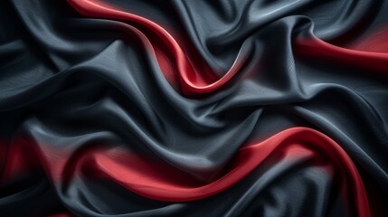 Black red satin dark fabric texture luxurious shiny abstract silk cloth background with soft waves blurry.